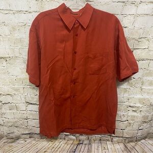 Izod Burnt Orange Washable Silk Linen Blend Button Up Shirt